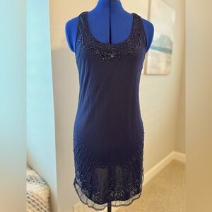American Eagle Navy Blue Layered Tank Dress With Beading.